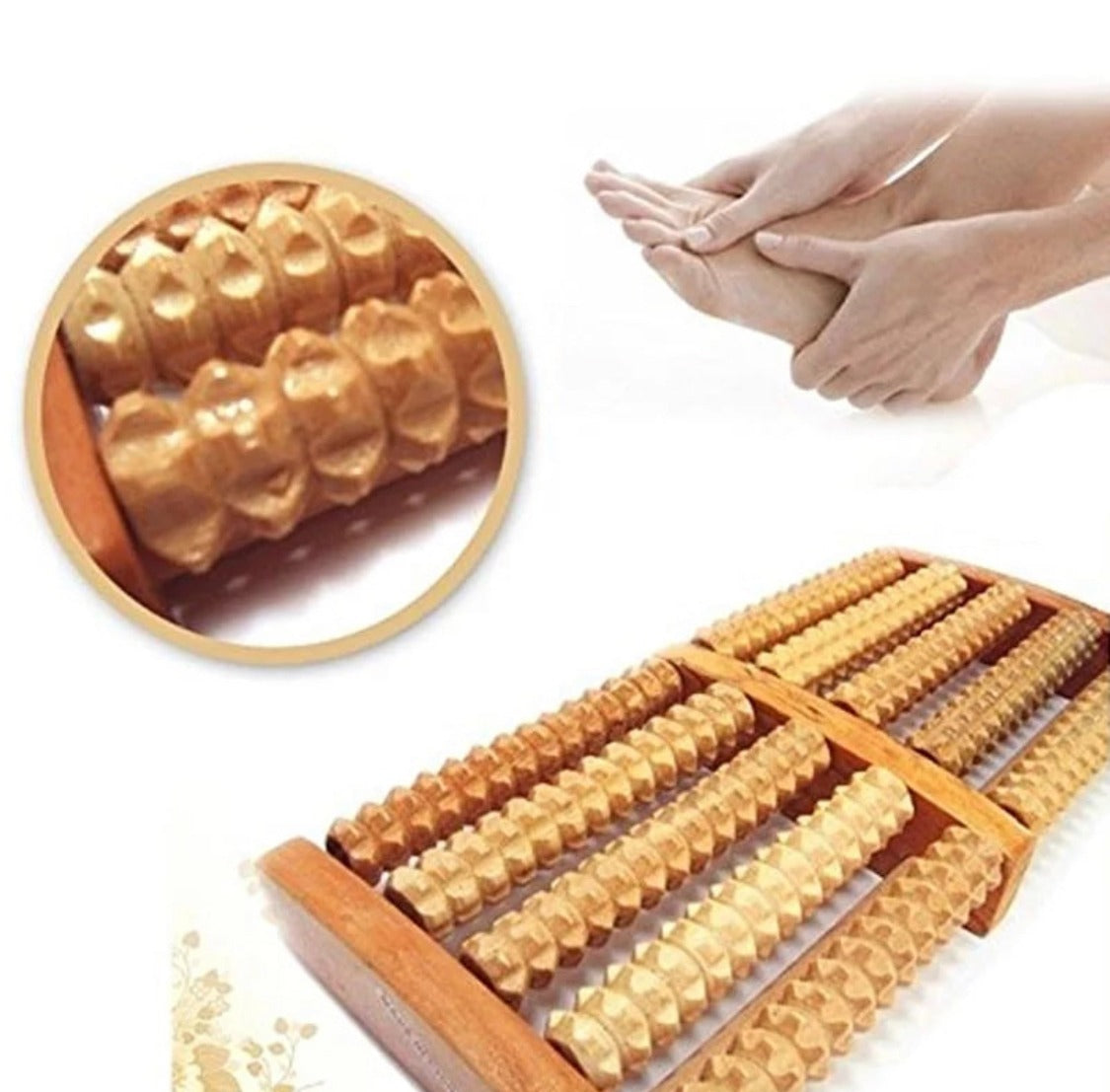 Traditional Wooden Foot Roller Massager for Relaxation