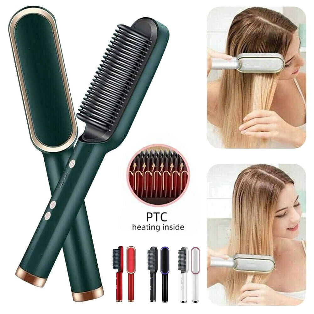 2-in-1 Hair Straightening Brush and Curler
