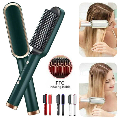 2-in-1 Hair Straightening Brush and Curler