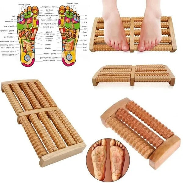 Traditional Wooden Foot Roller Massager for Relaxation