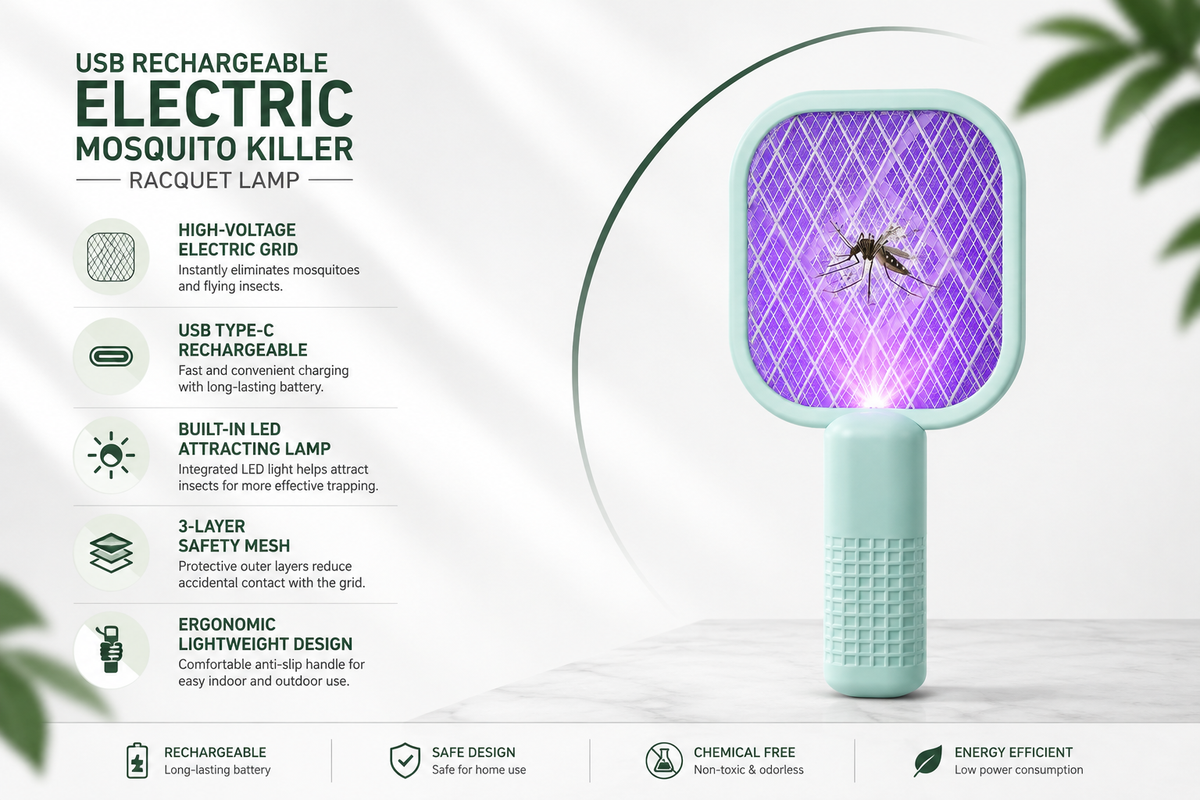 USB Rechargeable Electric Mosquito Killer Racquet Lamp