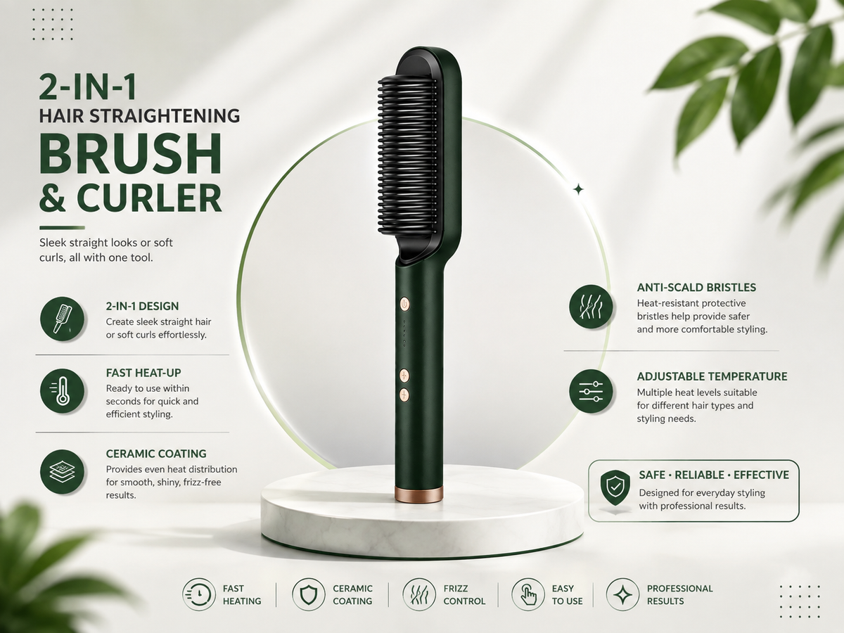2-in-1 Hair Straightening Brush and Curler