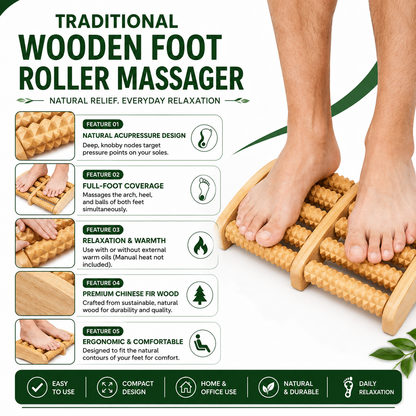 Traditional Wooden Foot Roller Massager for Relaxation