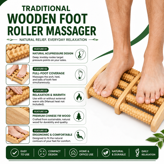 Traditional Wooden Foot Roller Massager for Relaxation